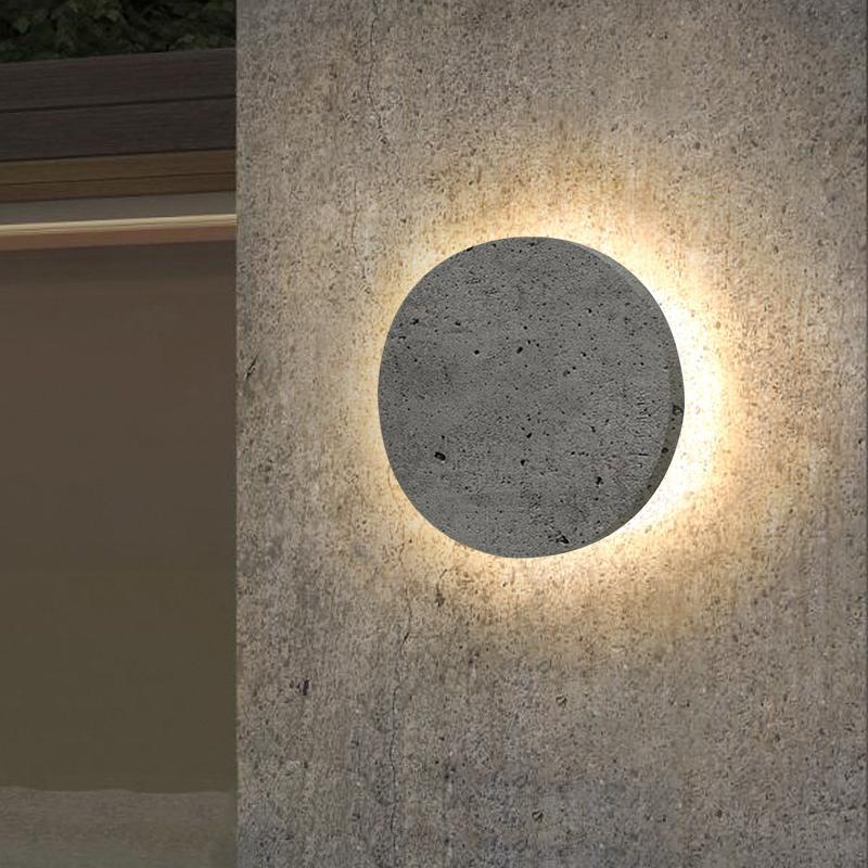 Round Concrete Outdoor Wall Sconce Gray Recessed LED Wall Washing Light 5W 3000K 2 Sizes Courtyard Garden