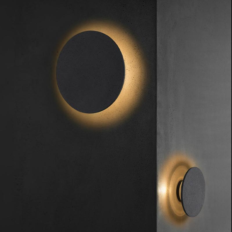 Round Concrete Outdoor Wall Sconce Gray Recessed LED Wall Washing Light 5W 3000K 2 Sizes Courtyard Garden