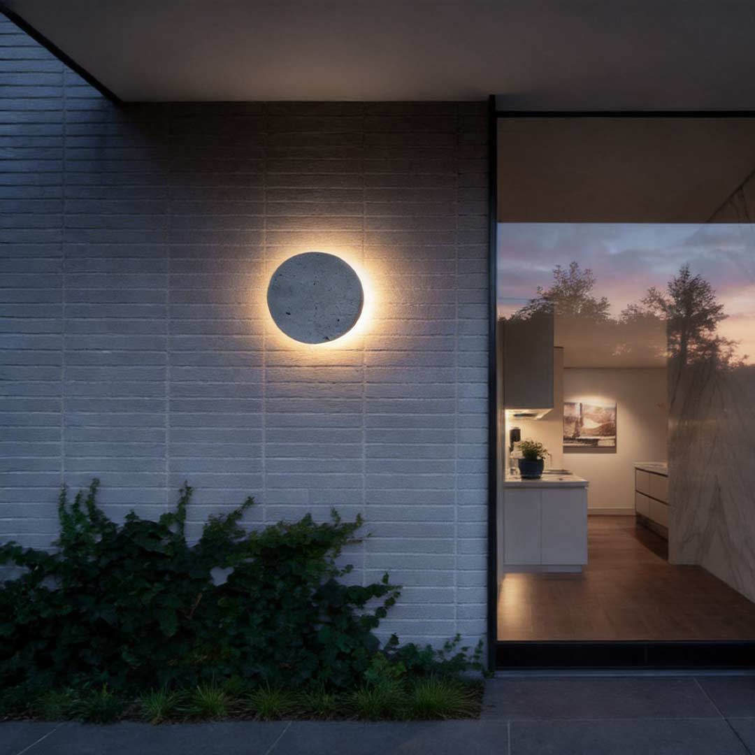 Round Concrete Outdoor Wall Sconce Gray Recessed LED Wall Washing Light 5W 3000K 2 Sizes Courtyard Garden