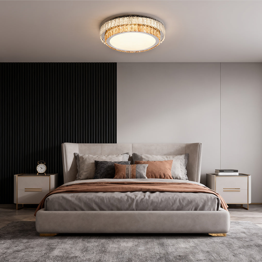 Round, Square, and Rectangle Crystal Trim Flush Mount in Chrome Stainless Steel with 3-Step Colour Temperature in Six Sizes
