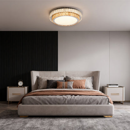 Round, Square, and Rectangle Crystal Trim Flush Mount in Chrome Stainless Steel with 3-Step Colour Temperature in Six Sizes
