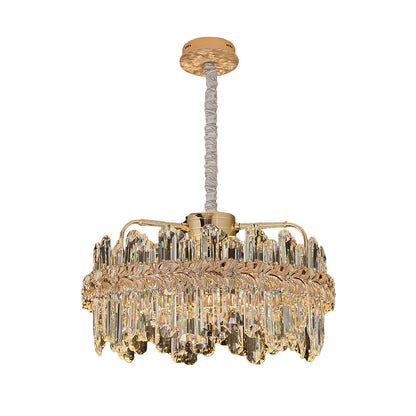 Crystal Chandelier Carbon Steel Gold Champagne LED Tri-Color Integrated Single Double Layer Oval Modern