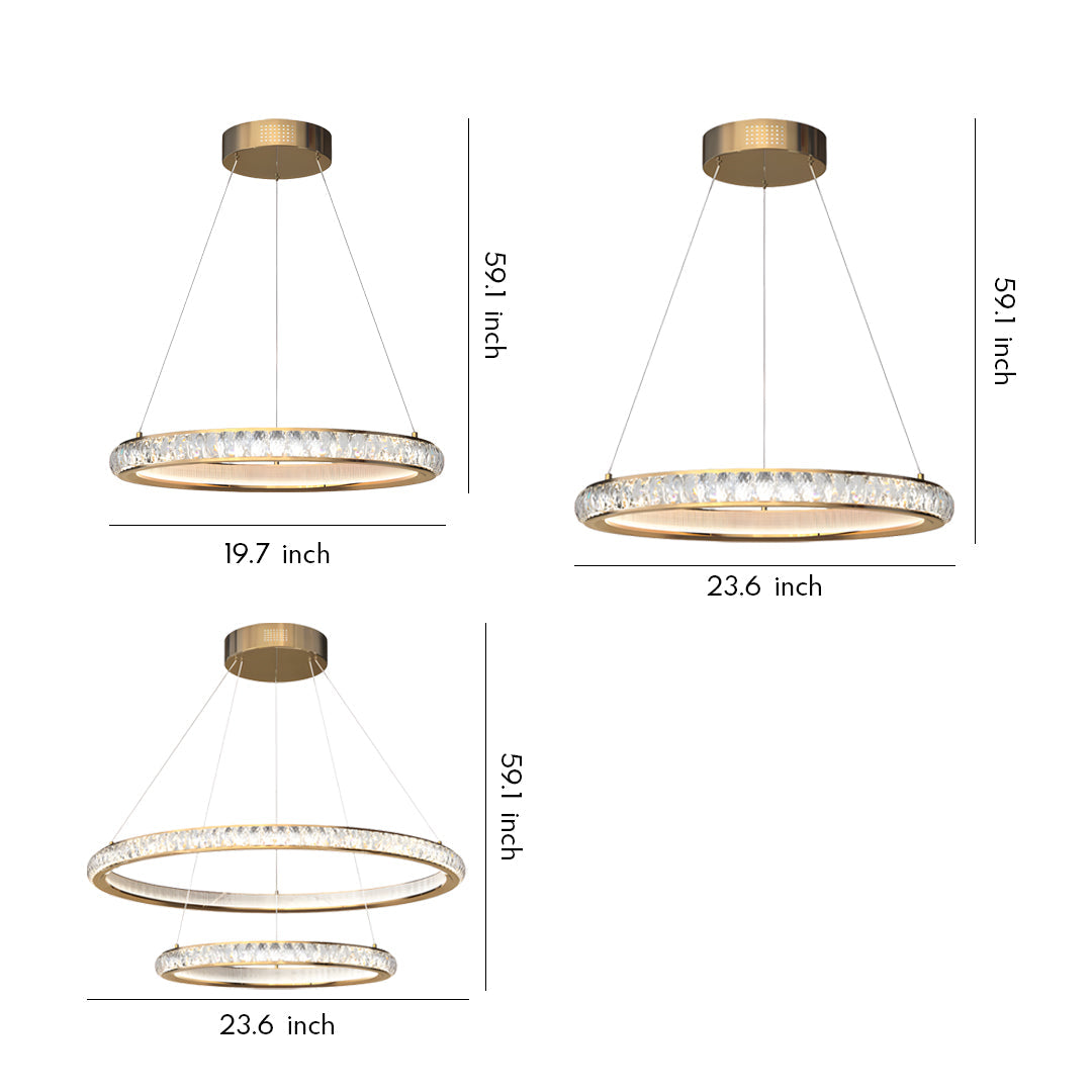 Round Gold Crystal Chandelier Aluminum Clear Crystal Integrated LED Italian 3-Step Dimming