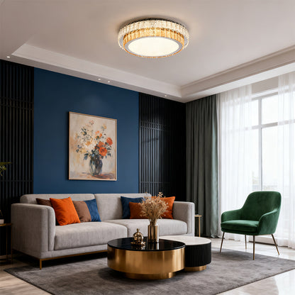 Round, Square, and Rectangle Crystal Trim Flush Mount in Chrome Stainless Steel with 3-Step Colour Temperature in Six Sizes