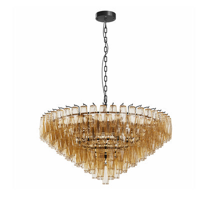 Grand-Scale Iron Frame Chandelier with Cascading Glass Drops