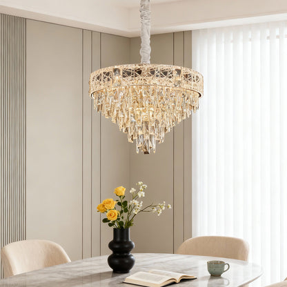 Crystal Chandelier Carbon Steel Champagne Gold European Tiered Hybrid LED E14 Multi-Layer Luxury