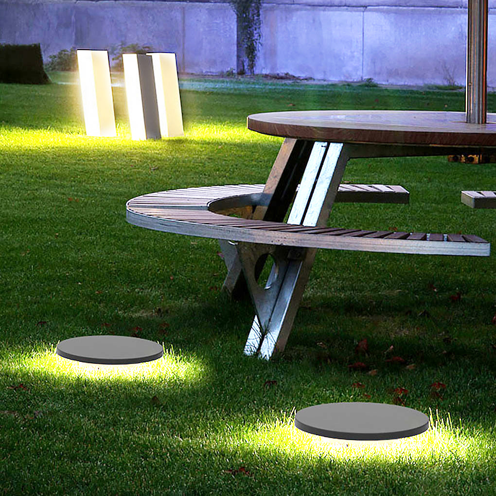 Round Solar Hardwired Lawn Ground Light Die-Cast Aluminum Ring Halo Bottom Emitting LED IP65