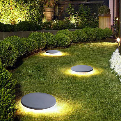 Round Solar Hardwired Lawn Ground Light Die-Cast Aluminum Ring Halo Bottom Emitting LED IP65
