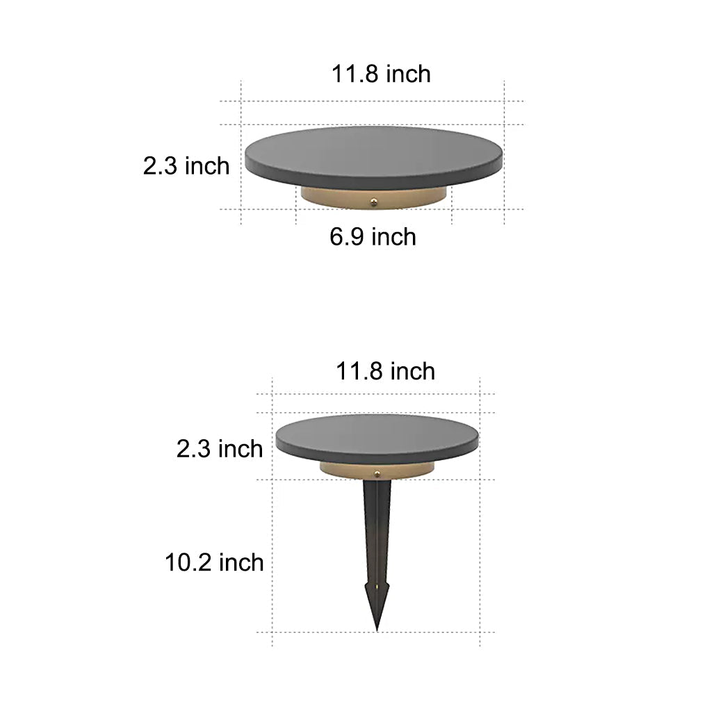Round Solar Hardwired Lawn Ground Light Die-Cast Aluminum Ring Halo Bottom Emitting LED IP65