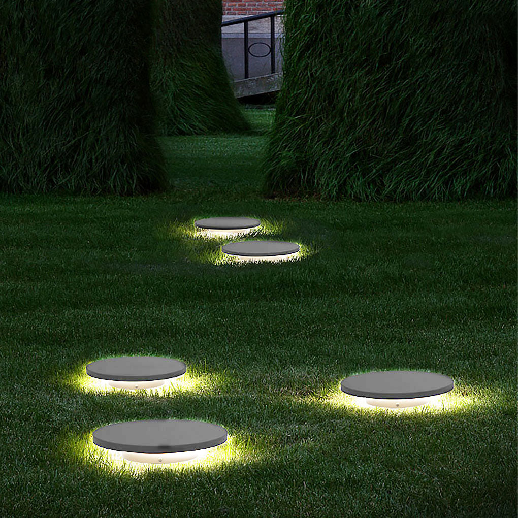 Round Solar Hardwired Lawn Ground Light Die-Cast Aluminum Ring Halo Bottom Emitting LED IP65