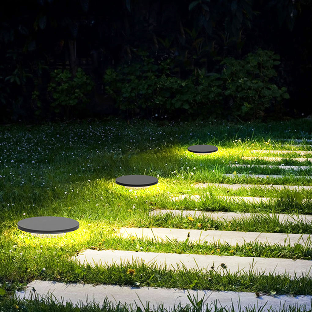 Round Solar Hardwired Lawn Ground Light Die-Cast Aluminum Ring Halo Bottom Emitting LED IP65