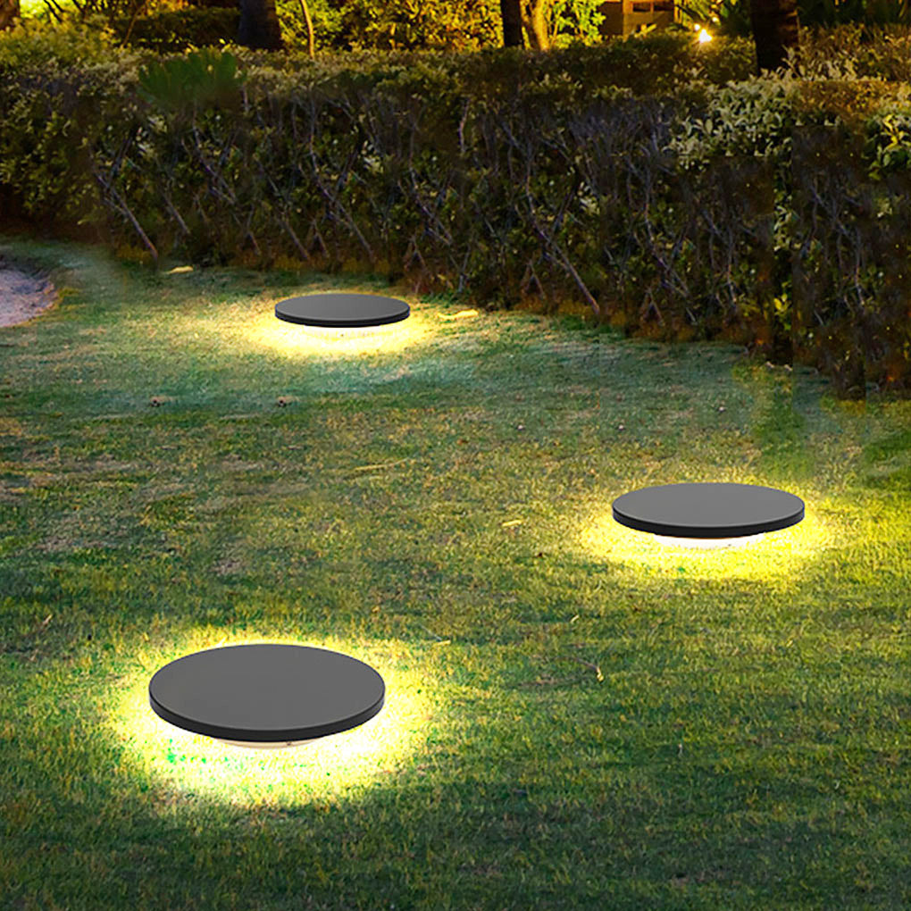 Round Solar Hardwired Lawn Ground Light Die-Cast Aluminum Ring Halo Bottom Emitting LED IP65