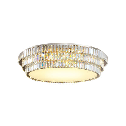 Round and Rectangle Crystal Border Flush Mount in Chrome Stainless Steel with 3-Step Colour Temperature in Five Sizes