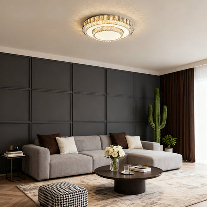 Multi-Layer Stacked Crystal Ring Flush Mount in Chrome Stainless Steel with 3-Step Colour Temperature in Four Sizes