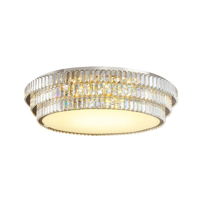 Round and Rectangle Crystal Border Flush Mount in Chrome Stainless Steel with 3-Step Colour Temperature in Five Sizes