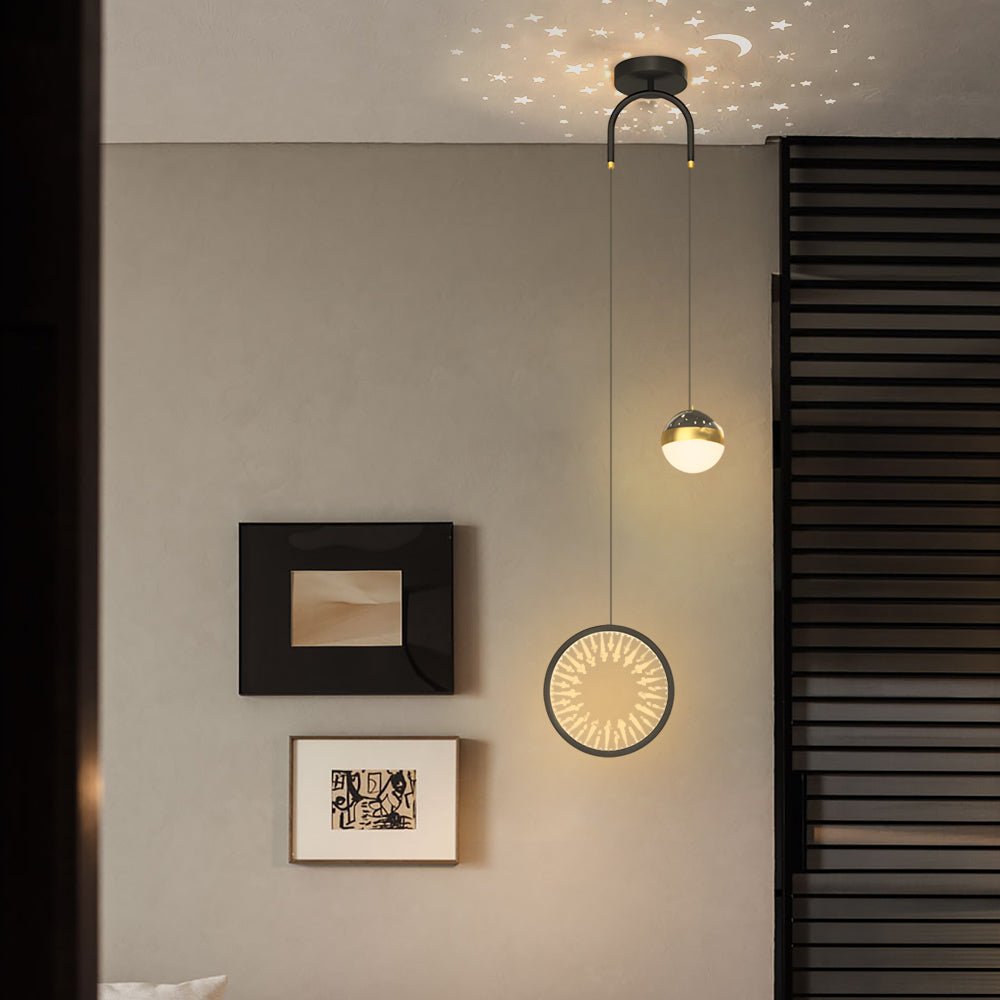 Starry Projection Iron and Acrylic Pendant Light with 3-Step Colour Temperature in Round or Oval