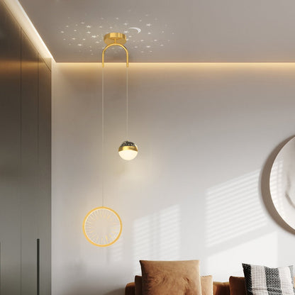 Starry Projection Iron and Acrylic Pendant Light with 3-Step Colour Temperature in Round or Oval