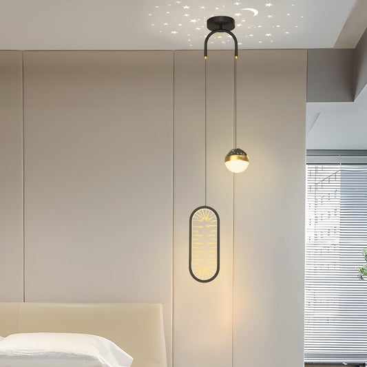 Starry Projection Iron and Acrylic Pendant Light with 3-Step Colour Temperature in Round or Oval