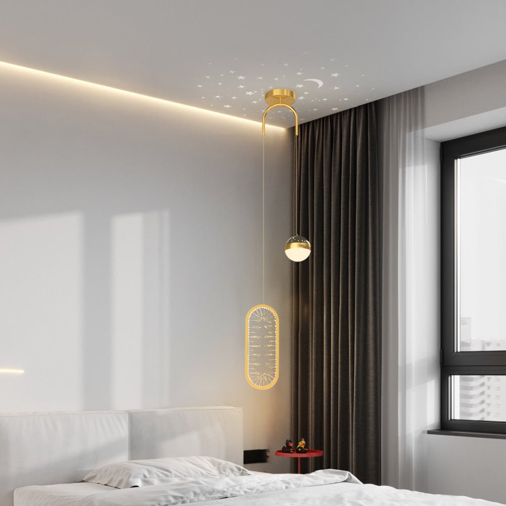 Starry Projection Iron and Acrylic Pendant Light with 3-Step Colour Temperature in Round or Oval