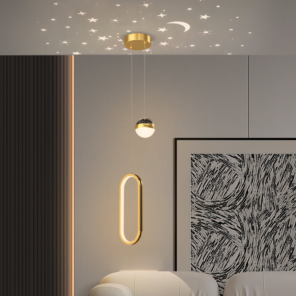 Stacked Concentric Ring Starry Projection LED Pendant Light with 3-Step Colour Temperature in Round or Oval