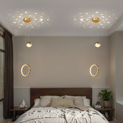 Stacked Concentric Ring Starry Projection LED Pendant Light with 3-Step Colour Temperature in Round or Oval