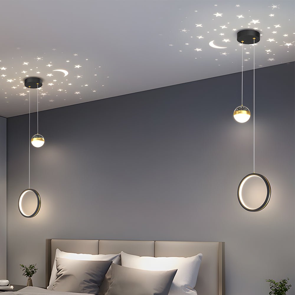 Stacked Concentric Ring Starry Projection LED Pendant Light with 3-Step Colour Temperature in Round or Oval