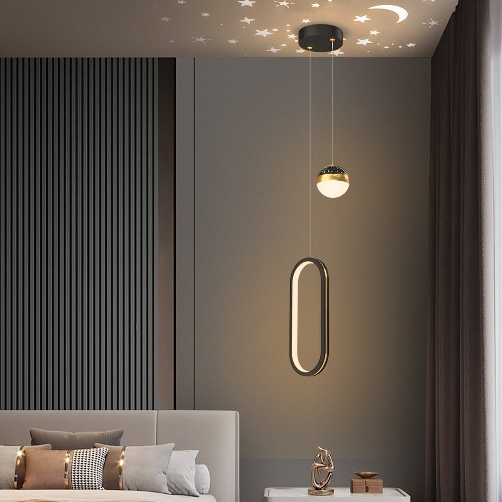 Stacked Concentric Ring Starry Projection LED Pendant Light with 3-Step Colour Temperature in Round or Oval