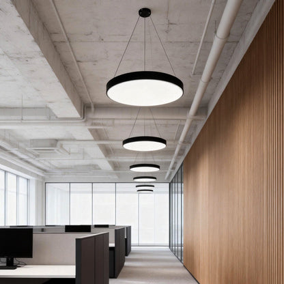 Round LED Ring Pendant Light Modern Minimalist Iron Acrylic Black White Dimmable 16 20 24 32 Inch
