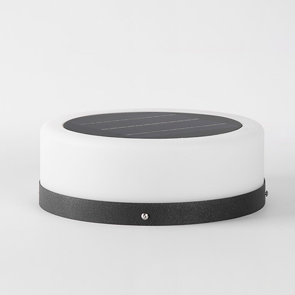 Modern Round Stainless Steel PC Solar Outdoor Pillar Light Black White IP54 Dusk to Dawn 2 Heights Courtyard Villa