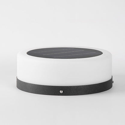 Modern Round Stainless Steel PC Solar Outdoor Pillar Light Black White IP54 Dusk to Dawn 2 Heights Courtyard Villa