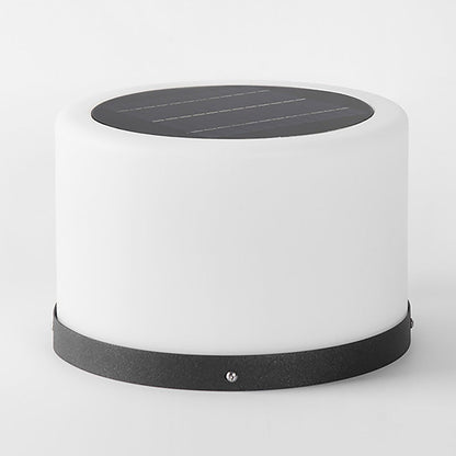 Modern Round Stainless Steel PC Solar Outdoor Pillar Light Black White IP54 Dusk to Dawn 2 Heights Courtyard Villa