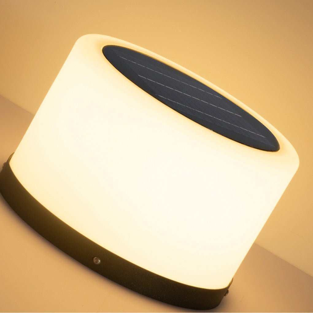 Modern Round Stainless Steel PC Solar Outdoor Pillar Light Black White IP54 Dusk to Dawn 2 Heights Courtyard Villa