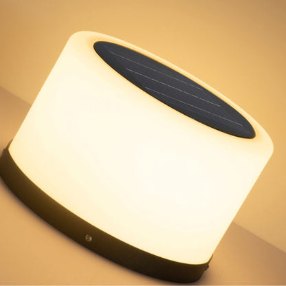 Modern Round Stainless Steel PC Solar Outdoor Pillar Light Black White IP54 Dusk to Dawn 2 Heights Courtyard Villa