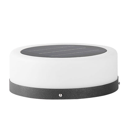 Modern Round Stainless Steel PC Solar Outdoor Pillar Light Black White IP54 Dusk to Dawn 2 Heights Courtyard Villa