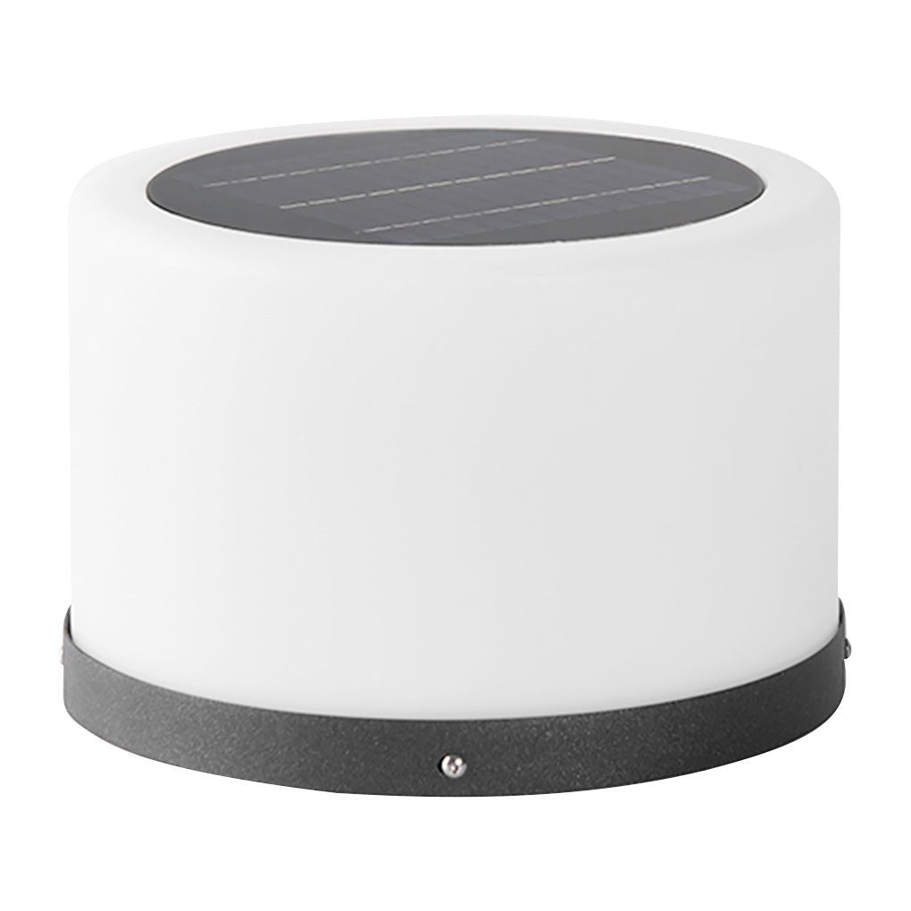 Modern Round Stainless Steel PC Solar Outdoor Pillar Light Black White IP54 Dusk to Dawn 2 Heights Courtyard Villa