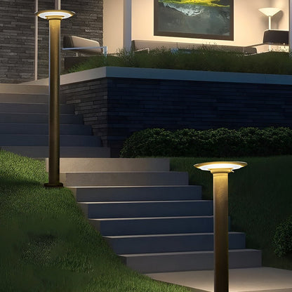 UFO Solar LED Bollard Light Waterproof Outdoor Pathway Landscape Lighting Black Aluminum 360° Glow IP55