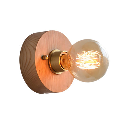 Vintage Walnut Wood Wall Sconce Pull Chain Mid Century Brass Bedroom Hallway