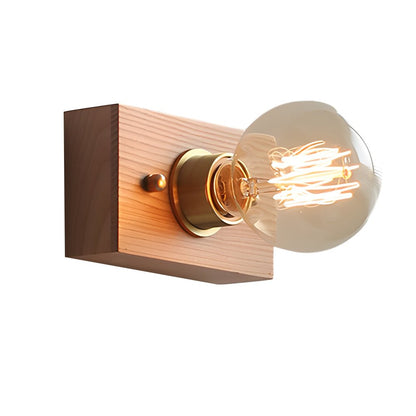 Vintage Walnut Wood Wall Sconce Pull Chain Mid Century Brass Bedroom Hallway