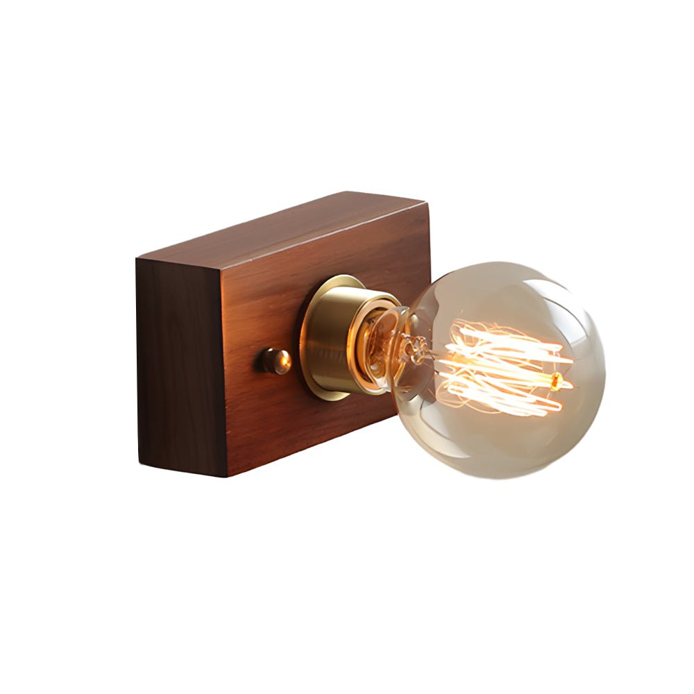 Vintage Walnut Wood Wall Sconce Pull Chain Mid Century Brass Bedroom Hallway