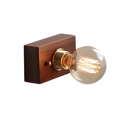 Vintage Walnut Wood Wall Sconce Pull Chain Mid Century Brass Bedroom Hallway