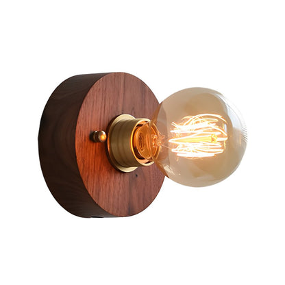 Vintage Walnut Wood Wall Sconce Pull Chain Mid Century Brass Bedroom Hallway