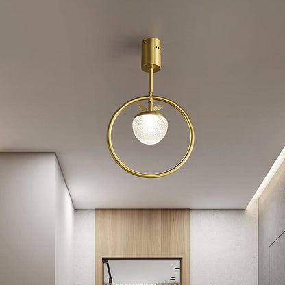 Copper Ring Semi Flush Ceiling Light Gold Acrylic Globe 10 Inch Integrated LED Warm White 3000K Nordic