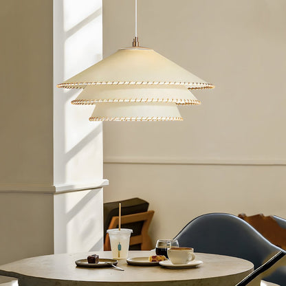 Three-Tier Parchment Paper Twine Pendant Light Gold Metal LED 3000K Warm White 3 Sizes Indoor
