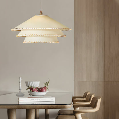 Three-Tier Parchment Paper Twine Pendant Light Gold Metal LED 3000K Warm White 3 Sizes Indoor