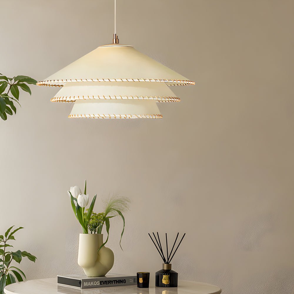 Three-Tier Parchment Paper Twine Pendant Light Gold Metal LED 3000K Warm White 3 Sizes Indoor