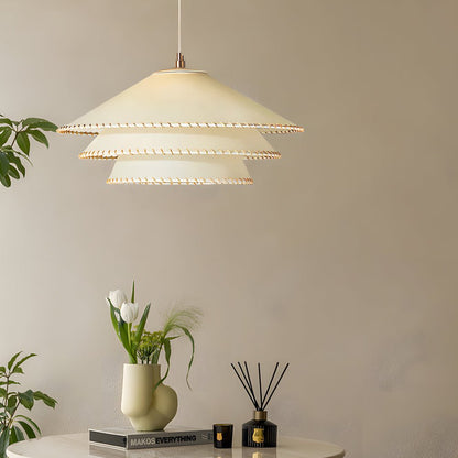 Three-Tier Parchment Paper Twine Pendant Light Gold Metal LED 3000K Warm White 3 Sizes Indoor