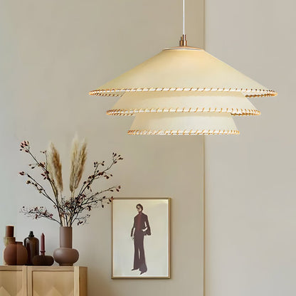 Three-Tier Parchment Paper Twine Pendant Light Gold Metal LED 3000K Warm White 3 Sizes Indoor