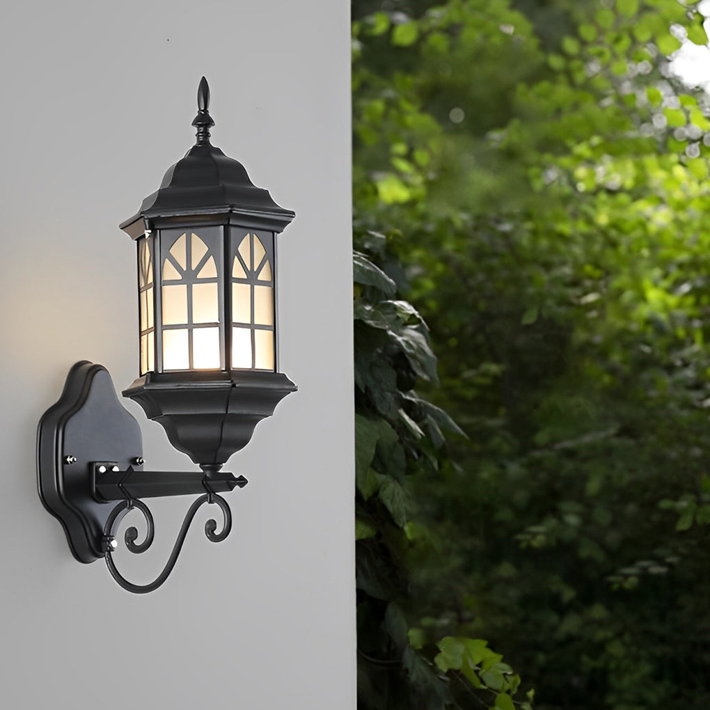 Classic Retro Porch Outdoor Wall Lantern Die-Cast Aluminum Glass E27 3 Beam Directions Solar Hardwired Black Bronze