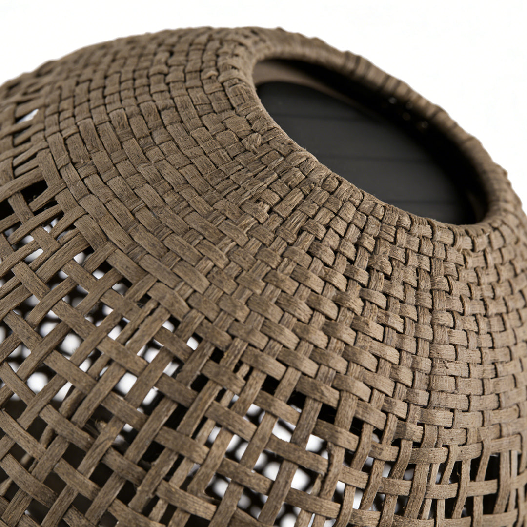 Woven Grass Vine Globe Outdoor Floor Lantern IP65 Solar/Hardwired 3000K Stainless Steel