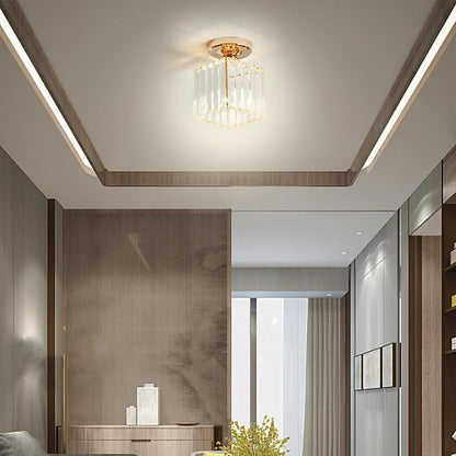 Crystal Semi-Flush Mount Ceiling Light — Nordic Modern Industrial Gold Black Round Square E26 E27 5 Inch